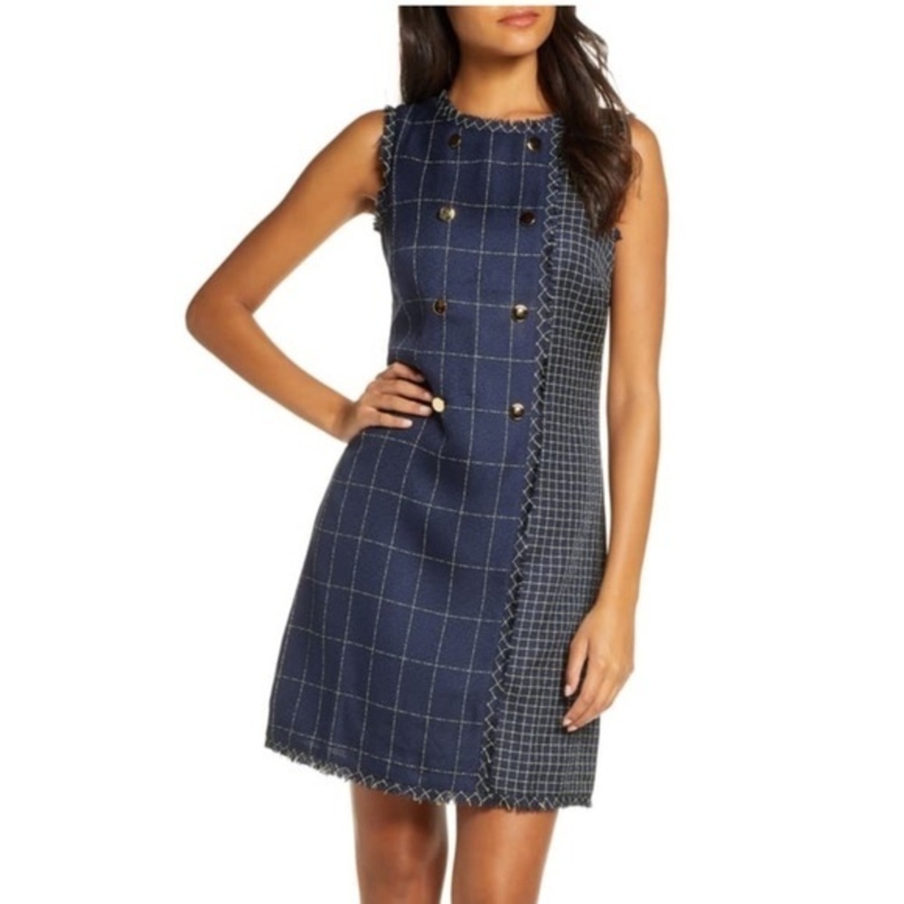Julia Jordan Navy and Gold Button Midi Dress